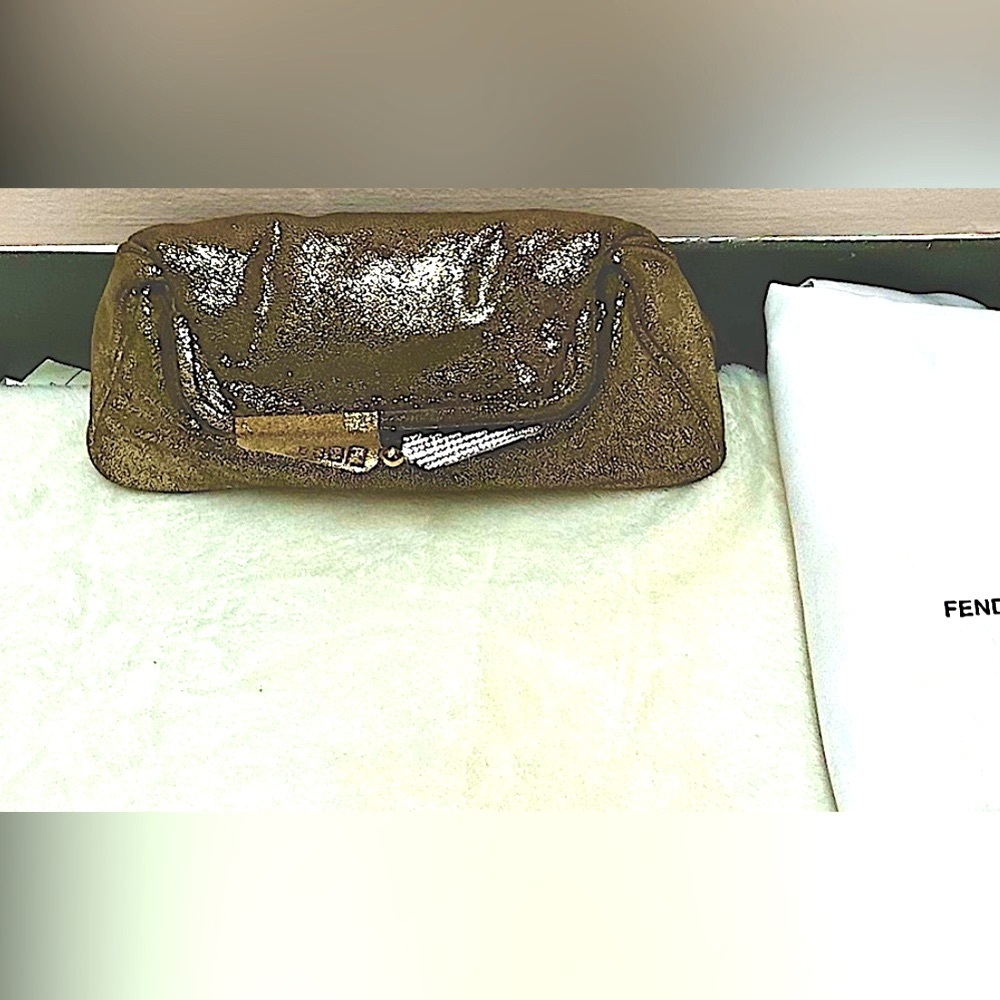 Vintage Authentic Fendi Gold clutch 8”x 7 “